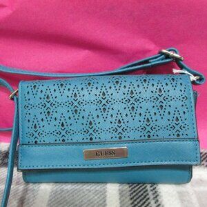 P572-Guess LA Teal Laser Cutout Crossbody Wallet